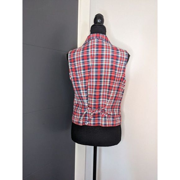 Vintage Sugar Company Sleeveless Red and Blue Plaid Blouse - Large - Picture 2 of 6